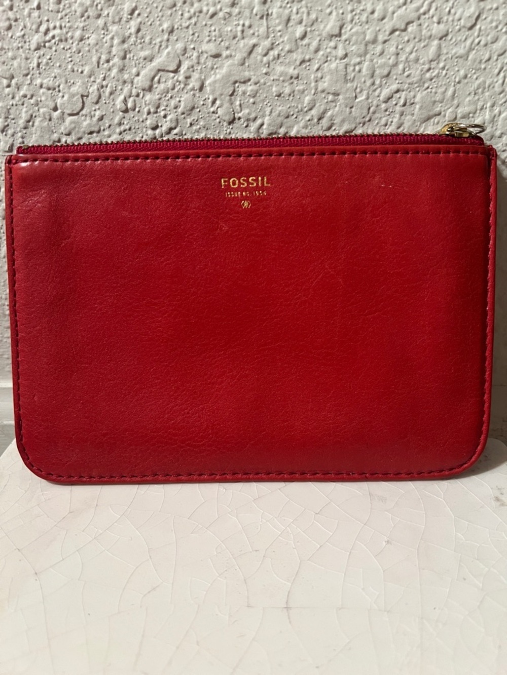 Fossil Women’s Red Leather Wallet Wristlet Travel Case Coin Purse